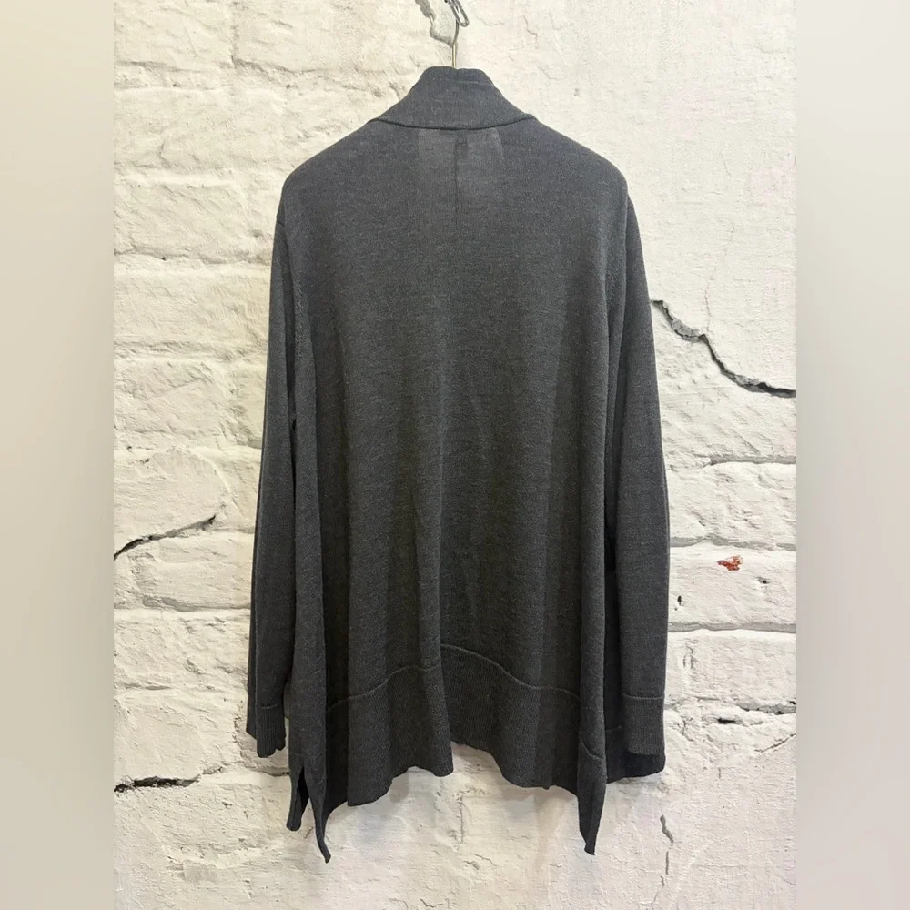 Eileen Fisher Open-Front Mid Length Charcoal Gray Cardigan 100% Merino‎ Wool